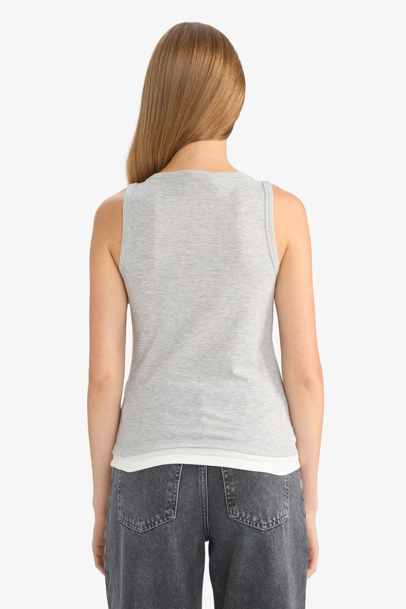 DeFacto Grey Woman Regular Fit Camisole V-Neck Tank Top Casual - Image 5